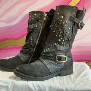 A.S.98 Black Studded Moto Boots